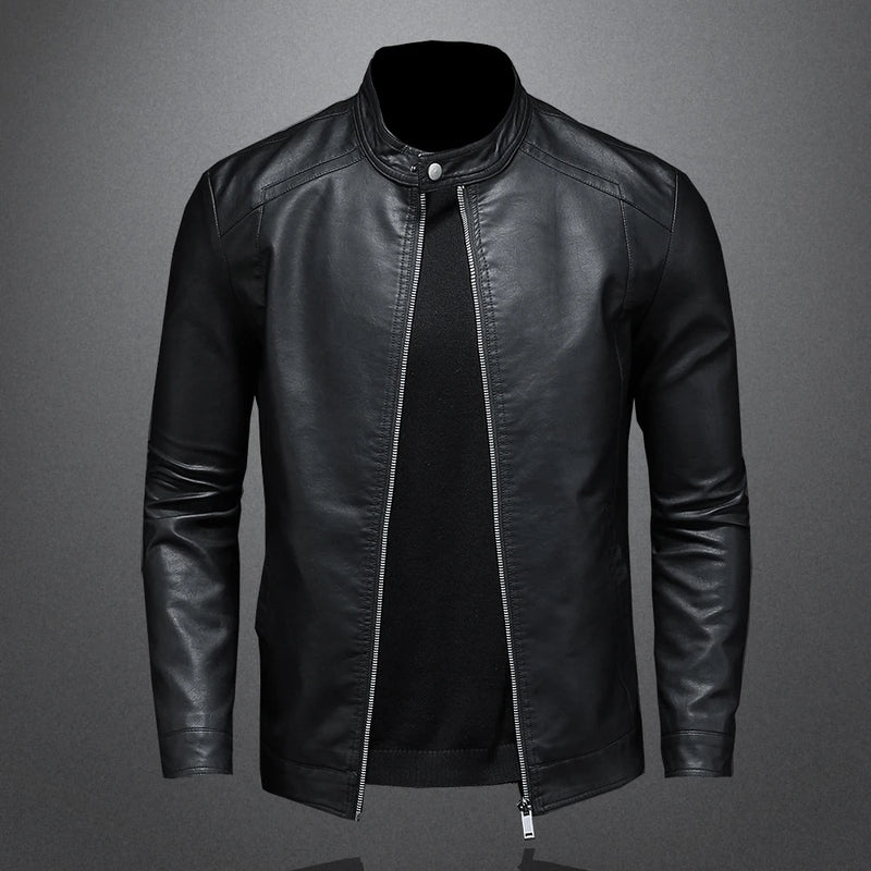 PHILIP - Herrars Slim Fit PU-Läder Bikerjacka