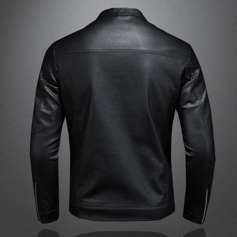 PHILIP - Herrars Slim Fit PU-Läder Bikerjacka