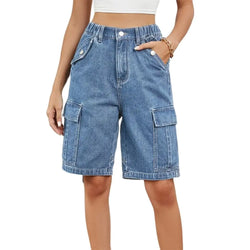 Lovisa - Kvinnors midjehöga elastiska denimcargoshorts