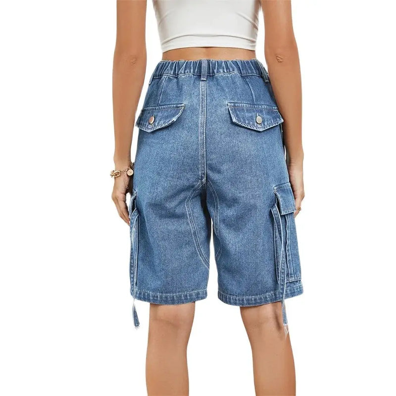 Lovisa - Kvinnors midjehöga elastiska denimcargoshorts