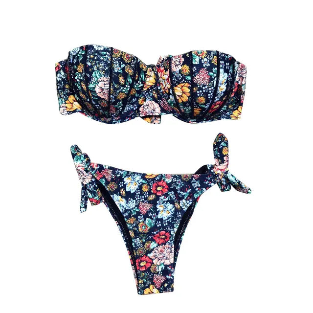 ULRICA - Bikini Set med blommigt tryck och delat design med stöd av undertråd