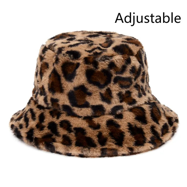 Selina - Vinterko Leopard Fuskpäls Bucket Hat