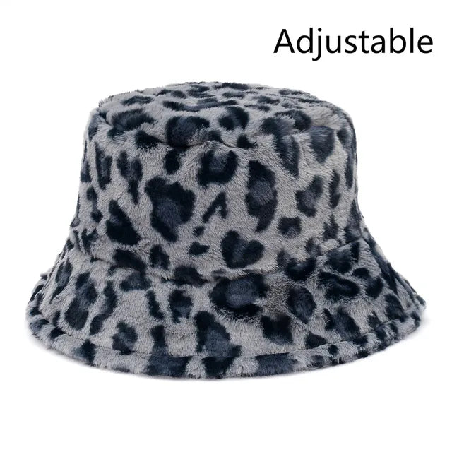 Selina - Vinterko Leopard Fuskpäls Bucket Hat