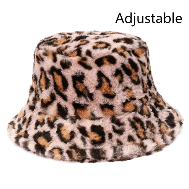 Selina - Vinterko Leopard Fuskpäls Bucket Hat