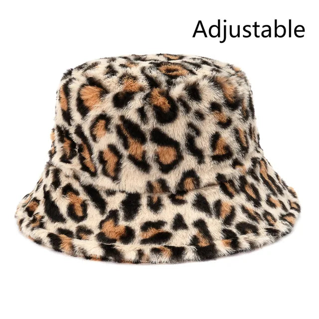 Selina - Vinterko Leopard Fuskpäls Bucket Hat