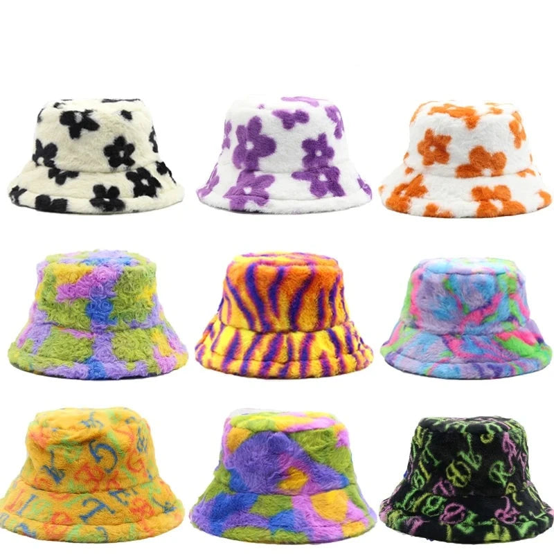 Selina - Vinterko Leopard Fuskpäls Bucket Hat