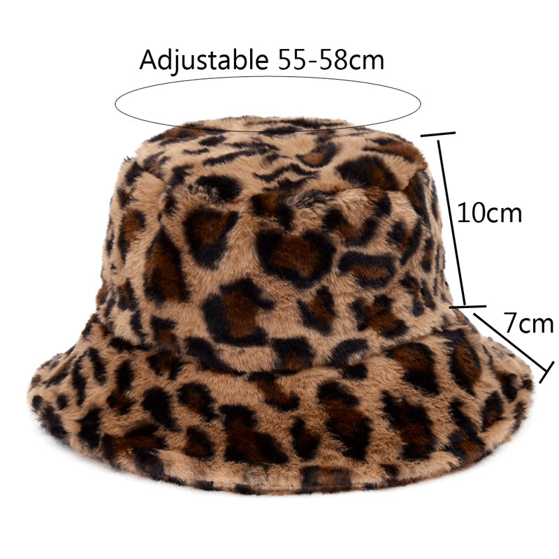 Selina - Vinterko Leopard Fuskpäls Bucket Hat