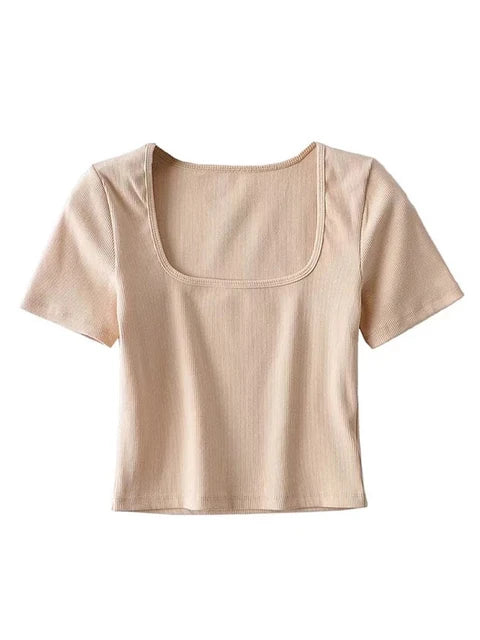 Linnéa - Dam Kortärmad Square Neck Rib Crop Top