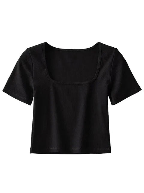 Linnéa - Dam Kortärmad Square Neck Rib Crop Top