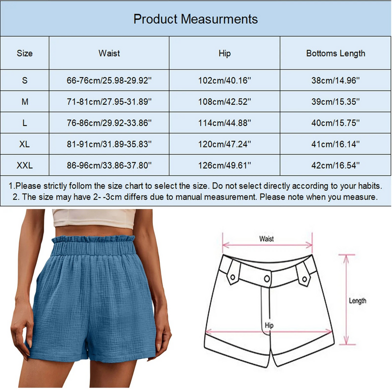 HELENE - Dam Högmidjade Shorts med Dubbellagd Veckad Kantsöm