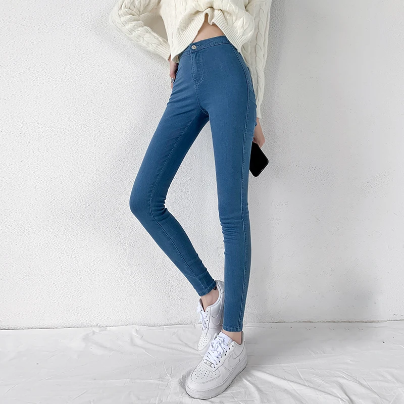 EMILIA - Damers Super Stretch Skinny Jeans: Hög Midja, Knäppning med Knappar, Mångsidig Säsongsbunden Användning