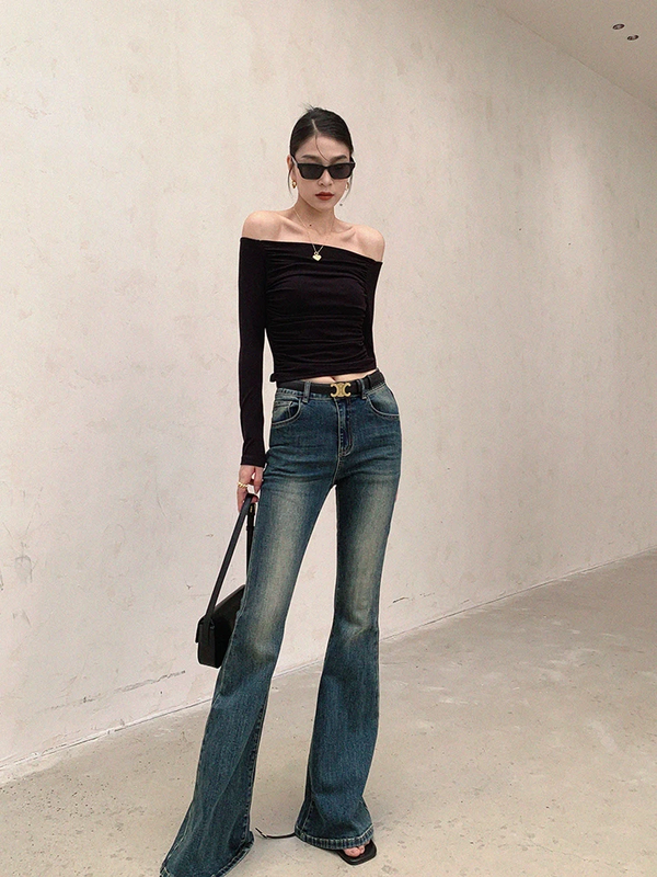 CARINA - Kvinnors Boot Cut High Waist Flare Jeans: Koreansk Mode Skinny Stretch Vintage Streetwear Denim Byxor