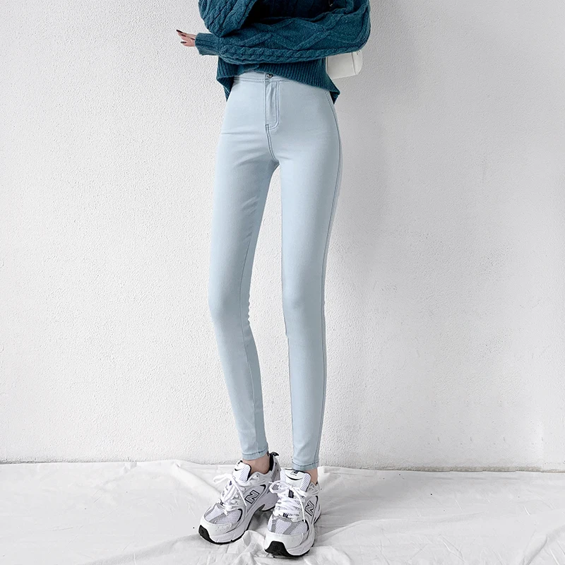 EMILIA - Damers Super Stretch Skinny Jeans: Hög Midja, Knäppning med Knappar, Mångsidig Säsongsbunden Användning